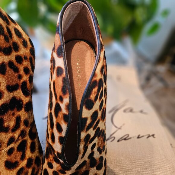 Halogen Leopard Print Calfskin Peep-Toe Booties - Picture 7 of 8